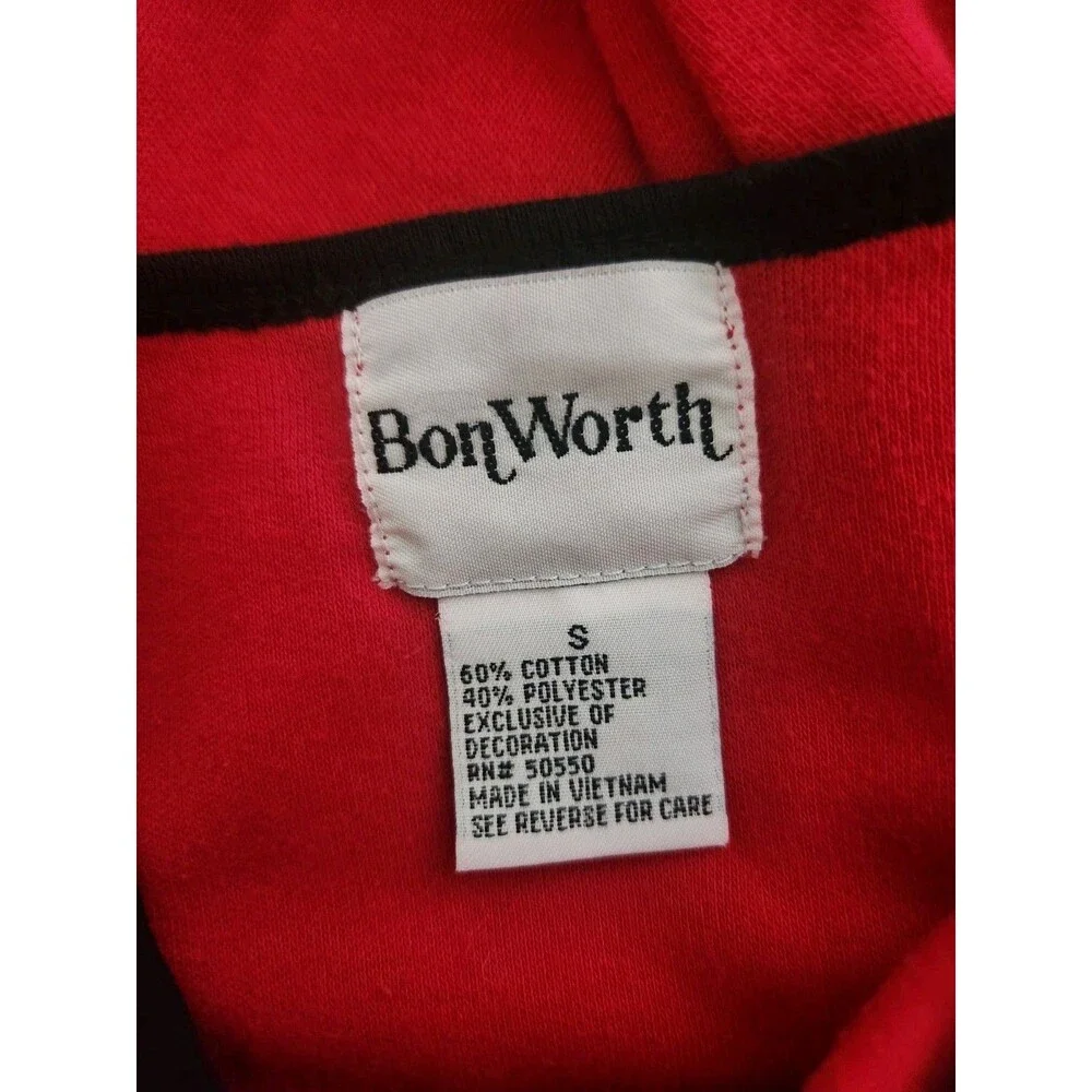 Bon Worth Womens HOLIDAY Knit Top Small Red Knit party CATS Appliqués Beaded
